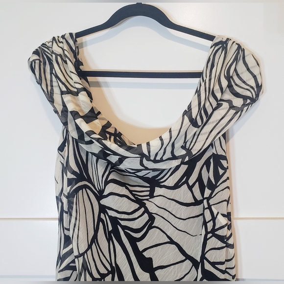 Giorgio Fiorlini Long Dress Sleeveless Draped Neck Black White Floral Size 16 - Picture 5 of 12